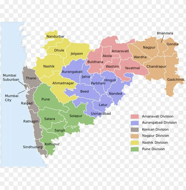 Map of Maharashtra state with districts